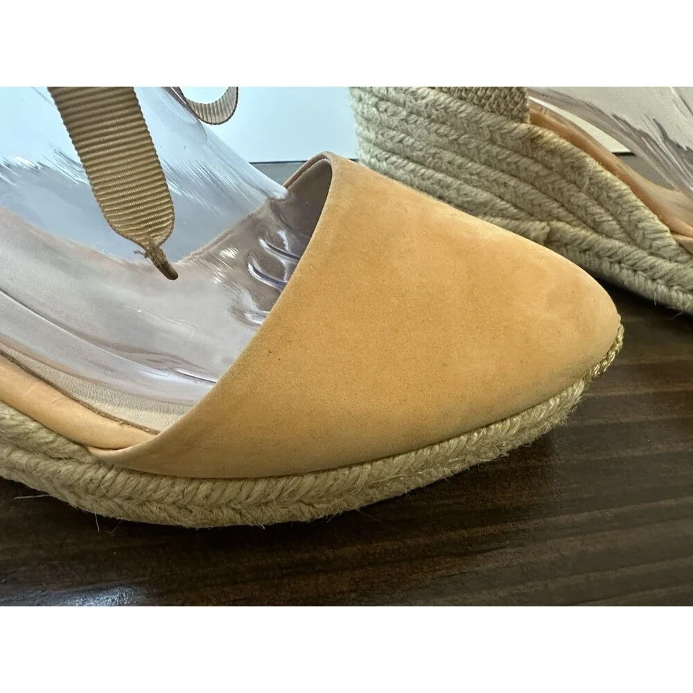 Schutz Wedge Espadrille‎ Tie Ankle Sandals Suede Peach Orange Women's 9 EU 40